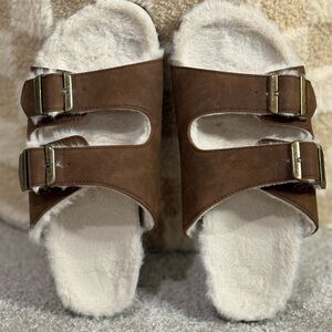 Brown Shearling-Lined Women's Sandals